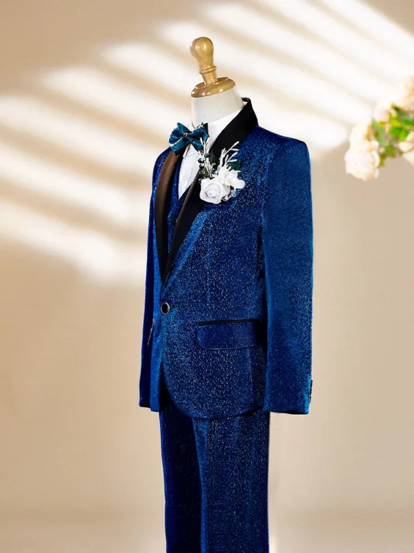 Fall Winter Royal Blue Long Sleeve 6-piece Boys Wedding Suits 2025 Body Jewellery Coat Pants Shirt Tie Vest