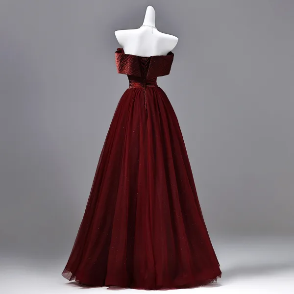 Elegante Burgunderrot Glanz Ballkleider 2026 Ballkleid Bandeau Ärmellos Rückenfreies Lange Festliche Kleider