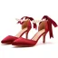 Charmant Dunkelgrün Perle Knöchelriemen Schleife Abend Sandalen Damen 2023 7 cm Stilettos Spitzschuh Sandaletten Hochhackige