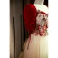 Elegant Burgundy Printing Prom Dresses 2022 A-Line / Princess Square Neckline Short Sleeve Backless Bow Floor-Length / Long Formal Dresses