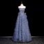 Sexy Ocean Blue Cascading Ruffles Beading Sequins Prom Dresses 2023 A-Line / Princess Off-The-Shoulder Short Sleeve Backless Floor-Length / Long Flower Girl Dresses
