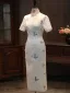 Chinese style White Embroidered Butterfly Tea-length Cheongsam 2026 Trumpet / Mermaid High Neck Short Sleeve