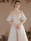 Chic / Beautiful Ivory Pearl Homecoming Graduation Dresses Prom Dresses 2023 A-Line / Princess Off-The-Shoulder Short Sleeve Backless Tea-length Formal Dresses