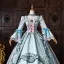 Vintage / Originale Médiévale Bleu Ciel Perle Noeud Faux Diamant Robe De Bal 2026 Robe Boule Encolure Dégagée Manches de cloche Longue Robe De Ceremonie