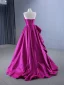 High-end Fuchsia Cascading Ruffles Satin Prom Dresses 2024 A-Line / Princess Strapless Sleeveless Backless Floor-Length / Long Prom Formal Dresses