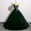 Elegant Dark Green Beading Lace Flower Velvet Prom Dresses 2025 Ball Gown Scoop Neck Short Sleeve Backless Floor-Length / Long Prom Formal Dresses