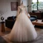 Vintage / Retro White Lace Flower Wedding Dresses 2024 Ball Gown High Neck Long Sleeve Backless Bow Floor-Length / Long Wedding