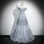 Glitzernden Himmelblau Perlenstickerei Pailletten Ballkleider 2025 A Linie Off Shoulder Kurze Ärmel Rückenfreies Lange Ball Festliche Kleider