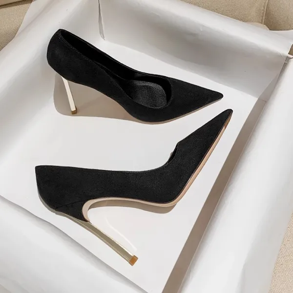 Mode Gris Daim Bureau OL Escarpins 2024 12 cm Talons Aiguilles À Bout Pointu Escarpins Talons Hauts