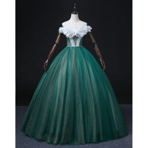 Elegantes Verde Oscuro Perla Lentejuelas Vestidos de gala 2022 Ball Gown Fuera Del Hombro Manga Corta Sin Espalda Largos Gala Vestidos Formales