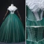 Elegant Dark Green Pearl Sequins Prom Dresses 2022 Ball Gown Off-The-Shoulder Short Sleeve Backless Floor-Length / Long Prom Formal Dresses