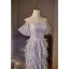 Charmant Lavande Paillettes Plumes Robe De Soirée 2024 Trompette / Sirène De l'épaule Manches Courtes Dos Nu Longue Soirée Robe De Ceremonie