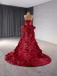 Unusual High-end Burgundy Satin Prom Dresses 2024 Trumpet / Mermaid Strapless Backless Court Train Prom Cap Sleeves Formal Dresses