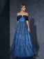 Vintage / Retro Ocean Blue Lace Flower Prom Dresses 2025 A-Line / Princess Off-The-Shoulder Sleeveless Backless Floor-Length / Long Prom Formal Dresses