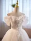 Chic / Belle Blanche Paillettes Appliques Robe De Mariée Courte 2024 Robe Boule De l'épaule Manches Courtes Dos Nu Tulle Mariage