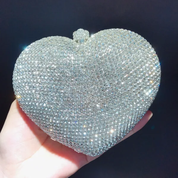 Charmant Rouge Forme de coeur Faux Diamant Pochette 2022 Métal Cocktail