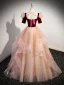 Chic / Beautiful Burgundy Glitter Cascading Ruffles Prom Dresses 2023 Ball Gown Square Neckline Short Sleeve Backless Floor-Length / Long Prom Formal Dresses