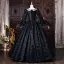 Vintage / Retro Medieval Black Halloween Lace Flower Printing Bow Prom Dresses 2026 Ball Gown Square Neckline Bell sleeves Floor-Length / Long Formal Dresses