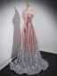 Glitzernden Farbverlauf Rosa Pailletten Abendkleider 2023 A Linie Bandeau Ärmellos Rückenfreies Sweep / Pinsel Zug Abend Festliche Kleider