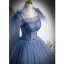 Chic / Beautiful Sky Blue Rhinestone Pearl Sequins Prom Dresses 2022 A-Line / Princess Square Neckline Sleeveless Backless Floor-Length / Long Prom Formal Dresses