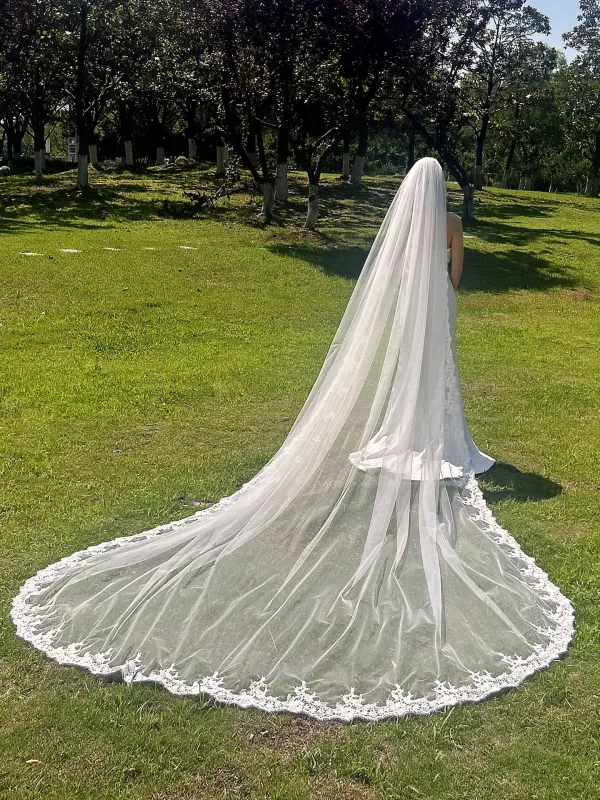 Vintage / Originale Blanche En Dentelle Fleur La Mariée Voile De Mariée 2025 Tulle