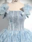 Fashion Sky Blue Bow Tassel Prom Dresses 2024 Ball Gown Square Neckline Short Sleeve Backless Floor-Length / Long Prom Formal Dresses