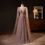 Sparkly Blushing Pink Sequins Prom Dresses 2024 A-Line / Princess Scoop Neck Short Sleeve Backless Floor-Length / Long Prom Formal Dresses