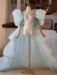 Mode Bleu Fait main Volants en Cascade Promo châle Vestes & Enveloppements 2025 Gonflée