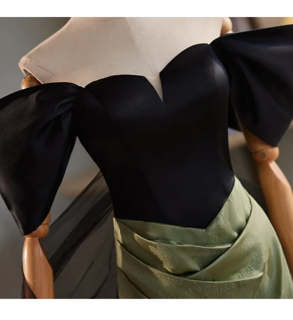 Fashion Army Green Prom Dresses 2024 Ball Gown Off-The-Shoulder Short Sleeve Backless Floor-Length / Long Prom Formal Dresses
