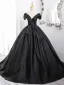 Elegant Black Satin Prom Dresses 2024 Ball Gown Off-The-Shoulder Sleeveless Backless Floor-Length / Long Prom Formal Dresses