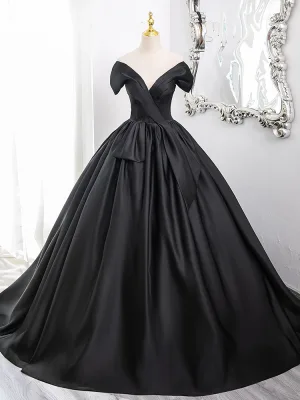 Elegante Schwarz Satin Ballkleider 2024 Ballkleid Off Shoulder Ärmellos Rückenfreies Lange Ball Festliche Kleider