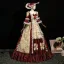 Vintage / Retro Medieval Burgundy Lace Flower Printing Bow Prom Dresses 2025 Ball Gown Square Neckline Bell sleeves Floor-Length / Long Formal Dresses
