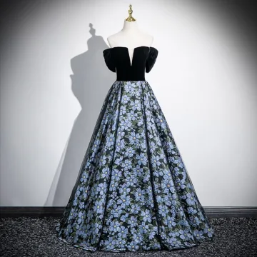 Elegant Black Floral Prom Dresses 2025 Ball Gown Off The Shoulder Short Sleeve Backless Floor Length Long Prom Formal Dresses