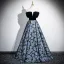 Elegant Black Floral Prom Dresses 2025 Ball Gown Off-The-Shoulder Short Sleeve Backless Floor-Length / Long Prom Formal Dresses