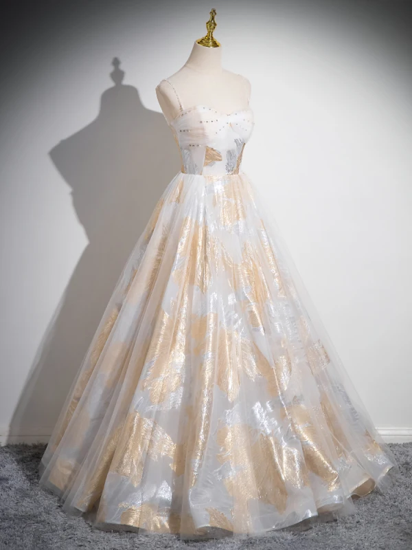 Fashion Gold Glitter Prom Dresses 2024 A-Line Princess Spaghetti Straps Sleeveless Long Fashion Gold Glitter Prom Dresses 2024 A-Line Princess Spaghetti Straps Sleeveless Long
