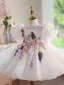 Chic / Beautiful White Beading Lace Flower Appliques Birthday Short Flower Girl Dresses 2026 Ball Gown Scoop Neck Puffy Short Sleeve