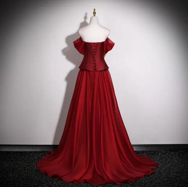 Chic / Belle Bordeaux Robe De Bal 2025 Princesse Bustier Sans Manches Dos Nu Longue Robe De Ceremonie