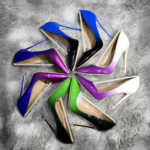 Mode Grön Patchwork Fest Lackläder Pumps 2022 12 cm Stilettklackar Spetsiga Pumps Högklackade