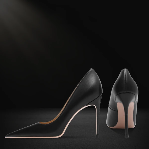 Simple Noire Bureau OL Cuir Escarpins 2023 12 cm Talons Aiguilles À Bout Pointu Escarpins Talons Hauts