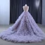 High-end Charming Grey Lavender Handmade  Rhinestone Pleated Prom Dresses 2023 Ball Gown Scoop Neck Sleeveless Chapel Train Prom Formal Dresses