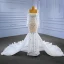 Luxe Blanche Fait main Perlage Perle Faux Diamant Robe De Mariée 2023 Trompette / Sirène Encolure Carrée Manches Longues Dos Nu Chapel Train Mariage
