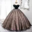 Vintage / Retro Black Glitter Prom Dresses 2024 Ball Gown Off-The-Shoulder Sleeveless Backless Floor-Length / Long Prom Formal Dresses