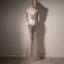 Scintillantes Sexy Champagne Paillettes Robe De Soirée 2022 Trompette / Sirène V-Cou 3/4 Manches Dos Nu Fendue devant Longue Robe De Ceremonie