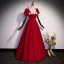 Elegant Pearl Burgundy Appliques Prom Dresses 2023 A-Line / Princess Square Neckline Short Sleeve Backless Floor-Length / Long Prom Formal Dresses