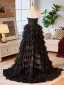 Charming Black Cascading Ruffles Asymmetrical Prom Dresses Cocktail Dresses 2024 A-Line / Princess Strapless Sleeveless Backless Cocktail Party