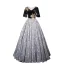 Élégant Noire Perlage Paillettes Impression Robe De Bal 2022 Princesse V-Cou Manches Courtes Dos Nu Longue Promo Robe De Ceremonie