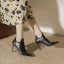 Simple Noire Désinvolte Escarpins 2023 Cuir 8 cm Talons Aiguilles À Bout Pointu Escarpins Talons Hauts