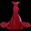 Vintage / Retro Burgundy Satin Evening Dresses 2023 Trumpet / Mermaid Off-The-Shoulder Short Sleeve Backless Bow Sweep Train Evening Party Formal Dresses