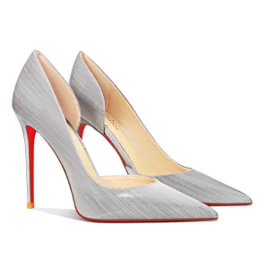 Charmant Argenté Soirée Escarpins 2026 Cuir 12 Cm Talons Aiguilles À Bout Pointu Escarpins Talons Hauts