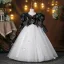 Vintage / Retro Black Glitter Birthday Flower Girl Dresses 2025 Ball Gown Square Neckline Puffy Long Sleeve Floor-Length / Long